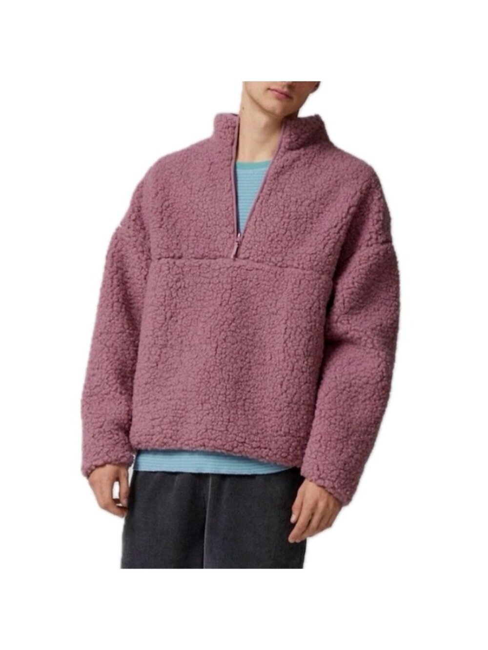 BDG Men’s Yosemite Fleece Half Zip Sweater Pink M